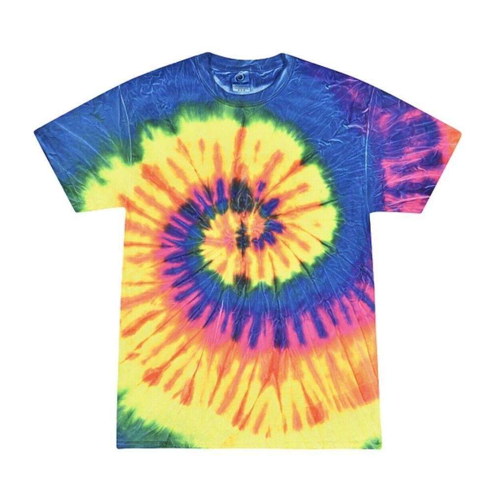 Neon Rainbow Tie Dye Colortone T-shirt 100% Preshrunk Heavyweight Cotton New 3XL
